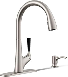 Kohler K-R562-SD-VS Malleco Pull-down Kitchen Sink Faucet with Soap/Lotion Dispenser, Vibrant Stainless
