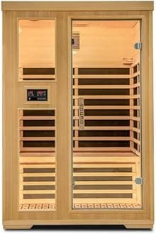 Infrared Home Sauna Room Hemlock Wooden Indoor Dry Sauna 1 Person 1200W 110V Low EMF Heaters Panels with LCD Control Panel 10 Minutes Pre-Warm up (C-3 Person)