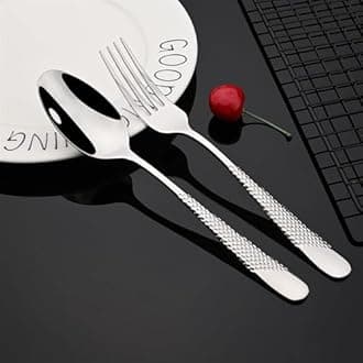 Mirror Finish Silver Plated Stainless Steel Flatware Set Copper Silverware Set Rose Gold Spoon Color Cutlery Set [Dinner Fork-Tea Spoon-Salad Spoon-Knife] Set of (Silver DOT, 12)