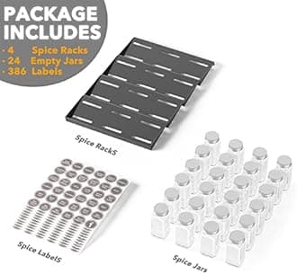 SpaceAid Spice Drawer Organizer with 24 Spice Jars, 386 Spice Labels, 4 Tier Seasoning Rack Tray Insert for Kitchen Drawers, 11.25" Wide x 17.5" Deep