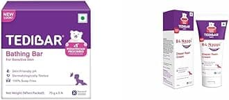 Tedibar Baby Bathing Bar - 75g x 2 | For Baby’s Sensitive Skin | Gentle Cleansing, Skin-friendly, pH 5.5 & B4 Nappi Cream 75g - No.1 Pediatrician Prescribed Diaper Rash Prevention Cream.