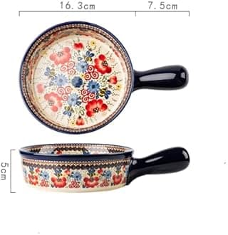 Vintage Flowers Style Ceramic Bakeware Casserole Dish Baking Pan Lasagna Pans Baking Dish with Handles for Oven/Cooking/Kitchen-1 PCS-Red Flowers-20 OZ