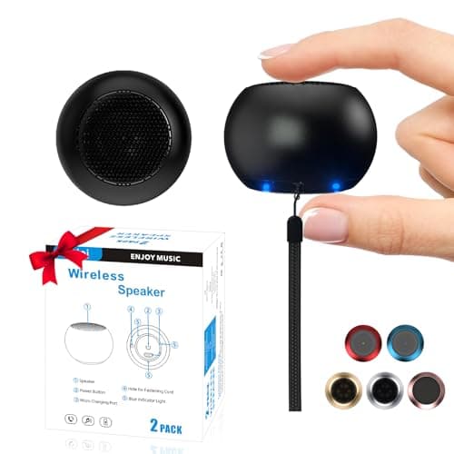 2Pack Portable Mini Speaker, Bluetooth Tiny Speaker,Wireless Micro Speaker for Phone/PC/Tablet, Rechargeable Battery, Built-in Microphone, Cute Mini Speaker with Strap to Carry, Black