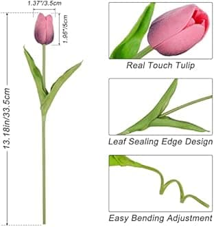 Beferr 18Pcs Tulips Artificial Flowers Faux Tulip Real Touch Tulip Fake Flowers Bouquets Arrangements for Mothers Day Spring Easter Wedding Home Table Decor