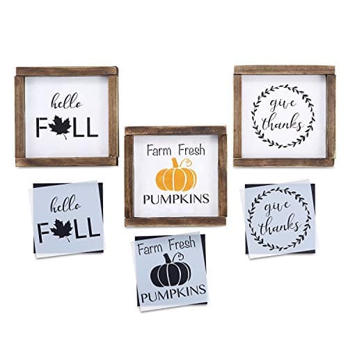 Give Thanks, Farm Fresh Pumpkins, Hello Fall Stencil Set | Reusable Sign Stencils for Painting on Wood | 3 Pack | Ideal for Wood Signs, Walls, Furniture (DIY Fall Home Decor)