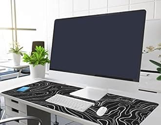 UJoowalk Topographic Mouse Pad Large, Gaming Mouse Pad, XL Mousepad, Keyboard and Mouse Pad, Desk Mat, 31.5 x 11.8 in, Black Minimalist Line Long Desk Pad with Stitched Edges for Home Office Work