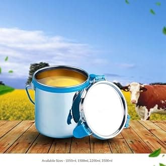 Stainless Steel Akhand - Jointless Milk Can/Oil Can/Milk Barni/Oil Pot with Lid,100% LeakProof BIS Certified, Jindal Seal & Made In India Silver (Barni 2200ml, Sea Green)