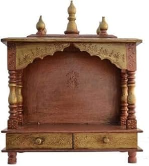 Indian Wood Art Beautifully Handcrafted and Handpainted Wooden Mandir with 2 Drawer Storage || Multi Coloured ||ME052 ||
