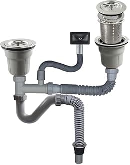 Talea Stainless Steel Double Sink Drain Strainer Assembly Kit with Overflow Pipe for Kitchen Sink Z8008C028 (4.5+5.5Inch)