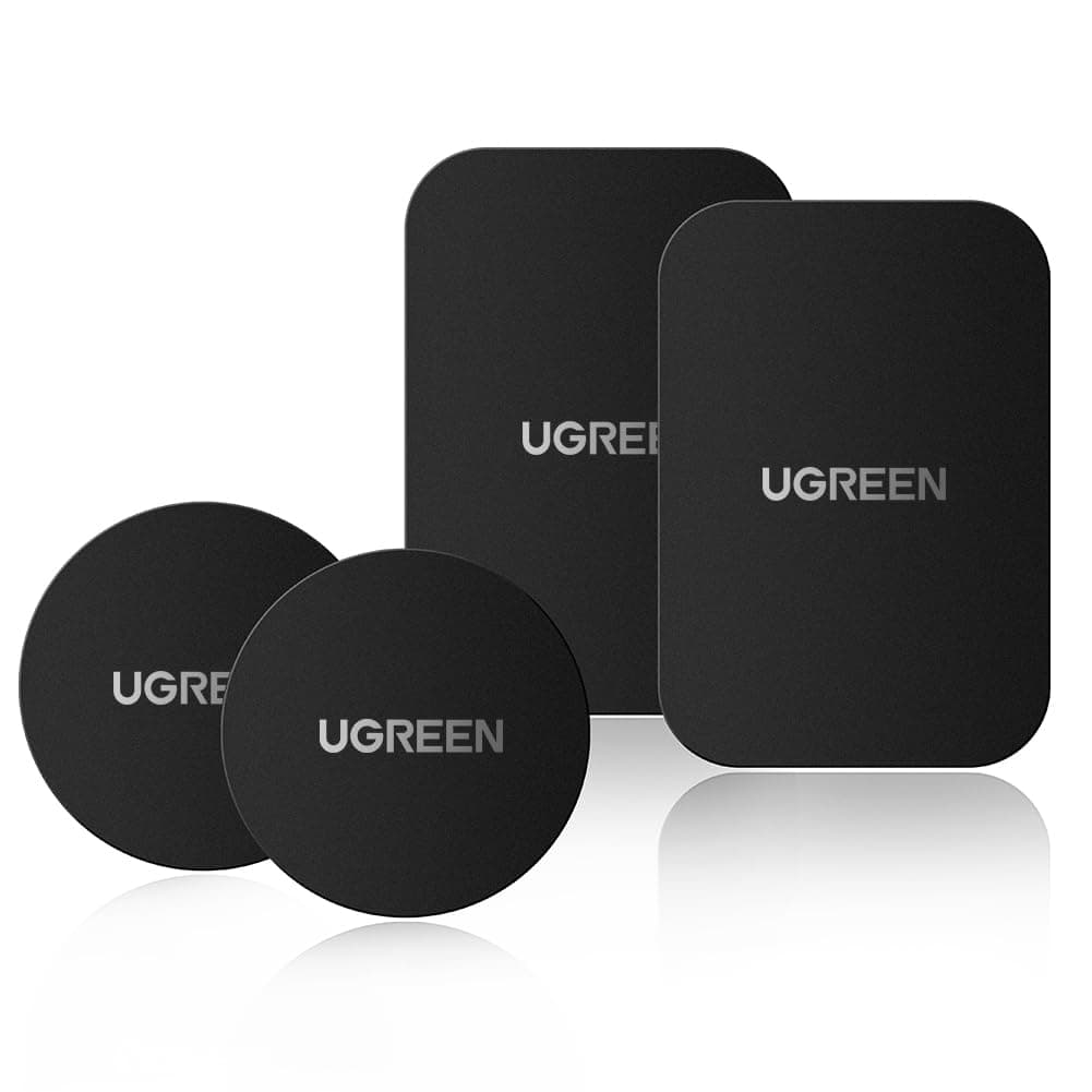 UGREEN Metal Plate Magnetic Patch Sticker(4 Pack), Universal Conversion Kit Pad Thin for Phone Case Fit for iPhone 16/15/14/13/12/11/X Series, Samsung S25/24/23/22/21/20, Black 2 Round 2 Rectangle