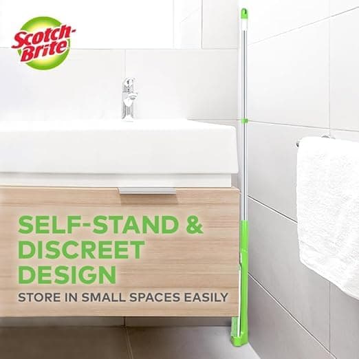 Scotch-Brite Hands-Free Microfiber Flat mop (with 1 Extra Refill) and in-Built Easy Squeeze Mechanism, Plastic