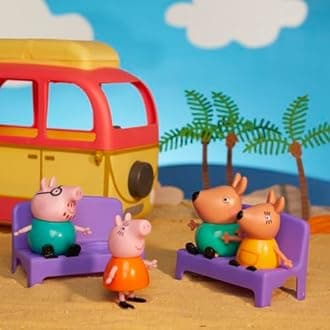 Peppa Pig Peppa Visits Australia Campervan Vehicle Preschool Toy with Rolling Wheels; Includes 8 Figures, 4 Accessories, for Ages 3 and Up,Animal Figure Set