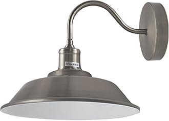 LEDSone Industrial Metal Wall Light, Shiny Body Wall Lamp Lighting Sconce Fitting, Vintage Industrial Wall Mount E27 Pendant with Light Shade for Bedside, Living Room, Hall Way (Satin Nickel)