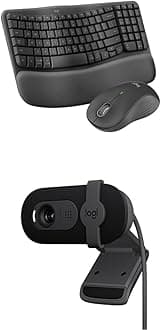 Logitech Wave Keys MK670 Combo, Wireless Ergonomic Keyboard for Multi-OS, Windows/Mac + Brio 101 Full HD 1080p Webcam for Meetings and Streaming with Auto-Light Balance, Built-in Mic, Privacy Shutter