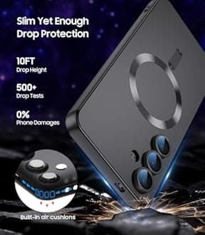 LEKEVO Magnetic for Samsung Galaxy S24 Case [Compatible with MagSafe][Built-in Camera Lens Protector] Slim Soft Silicone Bumper Shockproof Metallic Luster Phone Case (Black)