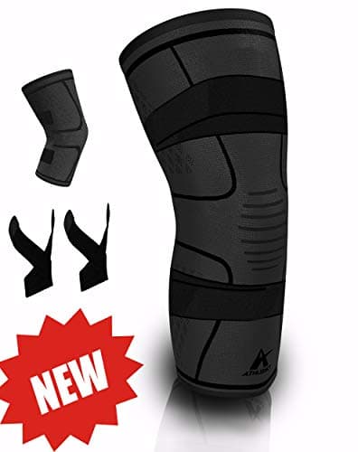 Knee Brace Compression Sleeve with 2 Support Straps for Meniscus Tear, Arthritis, ACL, Running Recovery for Men & Women (Black, Medium)