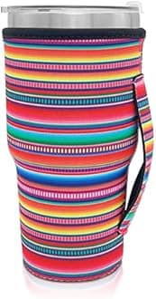 Reusable Iced Coffee Cup Sleeve Neoprene Insulated Sleeves Cup Holder with handle Idea for 30oz - 32oz Tumbler Cups, Protein Shake Bottles (Serape)