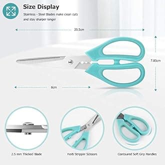 Kitchen Shears Scissors, iBayam 3-Color Stainless Steel Dishwasher Safe Food Scissors for Herbs Chicken Meat Poultry Fish BBQ, 8 Inch Utility Cooking Scissors for Women Men with Small Hands