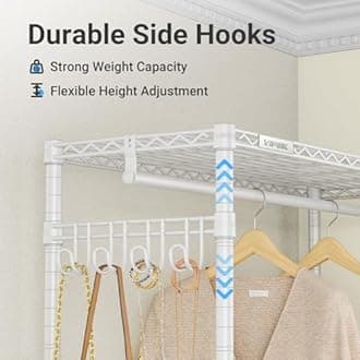 VIPEK R2 Medium Heavy Duty Clothes Rack Rolling Clothing Rack Adjustable Metal Wire Shelving Portable Closets with Double Hanging Rods, Side Hooks, Freestanding Closet Racks Wardrobe, White