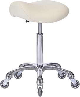 FRNIAMC Professional Saddle Stool with Wheels Ergonomic Swivel Rolling Height Adjustable for Clinic Dentist Beauty Salon Tattoo Home Office (Beige)