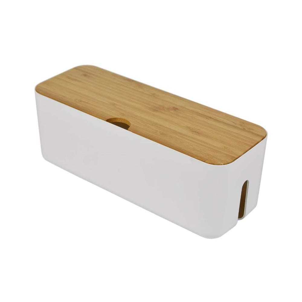 – Cable Management Box| Power Stripe Organizer|Cord Organizer Box| Hide and Conceal Power Strips and Electrical Cords from TVs, Computers, and Desks| Keep Pets Safe (White)