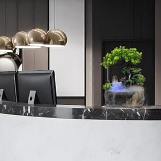 Tabletop Water Fountains Home Office Desktop Waterfall Rockery Water Fountain with Fake Plants Feng Shui Decor for Good Luck Wealth (Type 8)
