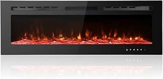 M.C.Haus Ultra-Thin Electric Fireplace Low Noise, 12 Variable & Breath Colors Flame, Recessed Wall Mounted Free Standing, Touch Screen & Remote Control, Crystal & Log Set(127cm/50inch)
