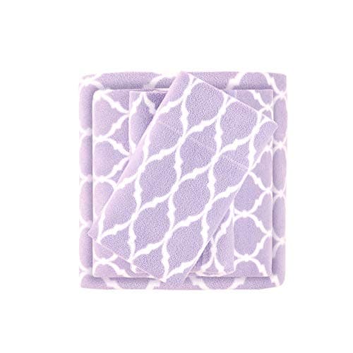 Micro Fleece Bed Sheet Set, Warm, Sheets with 14" Deep Pocket, for Cold Season Cozy Sheet-Set, Matching Pillow Case, Queen, Purple Ogee, 4 Piece