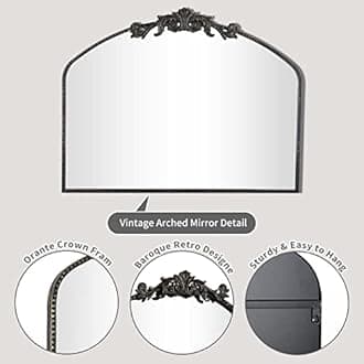 AIXI HOME Vintage Black Arched Mirror 40"X31", Antique Baroque Mantel Wall Mirror with Black Brush Gold Metal Ornate Frame for Entryway/Fireplace/Living Room/Hallway/Bathroom/Bedroom