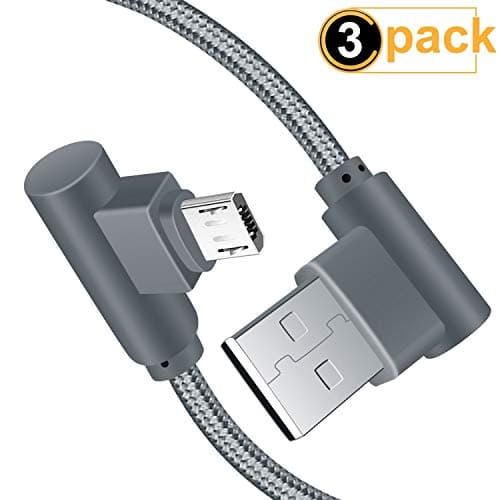 Micro USB Cable, CTREEY 90 Degree 3 Pack 10FT Long Premium Nylon Braided Android Fast Charger USB to Micro USB Charging Cable for Samsung Galaxy S7 Edge/S6/S5, Note 5/4/3 (3 Pack 10FT Grey)