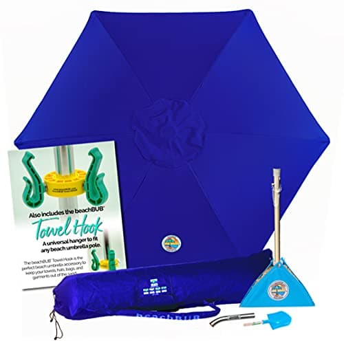 BEACHBUB Umbrella System - 7.5 Foot (50+ UPF) Oversized Beach Accessories for Families & Beach Goers, Includes Bag, Base & Accessory Kit
