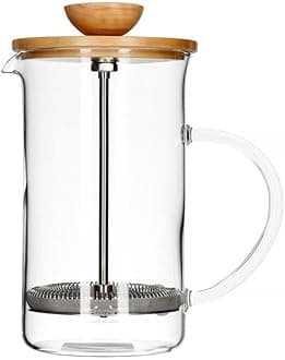 Shree Hari French Press Coffee Maker 350ml I Nature Inspired Wooden Lid and Cork Base | Premium Heat Resistant Borosilicate Glass I With Coffee Spoon and Extra Filter Mesh