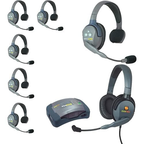 HUB7SMXD Hub Mini Duplex Base 7-Person System, Includes 6X Ultralite Single Headset, Max4G Double Headset