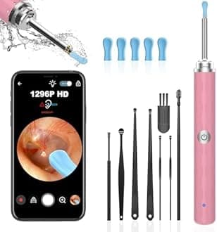Ear Wax Removal Tool Camera, (1296P) Ear Cleaner with Light and Camera Ear Wax Cleaner with 8 pcs Ear Set, Earwax Removal Kit Compatible with iPhones, iPad, Android Phones,Pink…