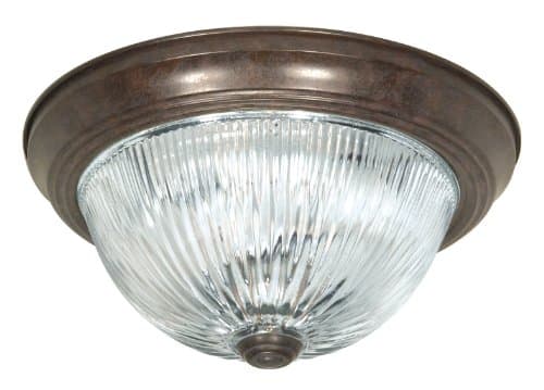 Nuvo Sf76/608 Three Light Flush Mount, Old Bronze/Clear Ribbed Glass