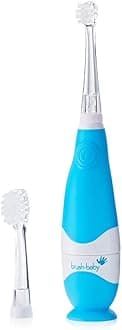 BabySonic Blue Electric Toothbrush, 0-36 Months - Soft, Gentle Vibrating Toothbrush for Sensitive Gums & New Teeth - with LED Light & Suction Base - Baby & Toddler Brush Heads