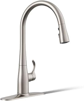 KOHLER 596-VS Simplice Kitchen Sink Faucets with Pull Down Sprayer, 3-Spray Design, Vibrant Stainless Kitchen Faucets, High Arch