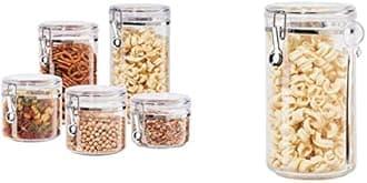 Oggi Clear Canister Set with Clamp Lids (5pc) | Airtight Food Storage Containers
