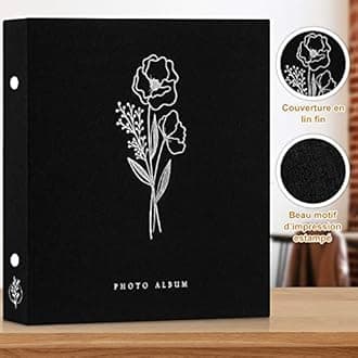 Lanpn Self Adhesive Photo Album Scrapbook 80 Pages, Linen Photos Albums DIY Sticky Magnetic Pages holds 4x6 5x7 A4 A5 Picture for Family Wedding Birthday (Large-40 Sheets/80 Pages, Black)
