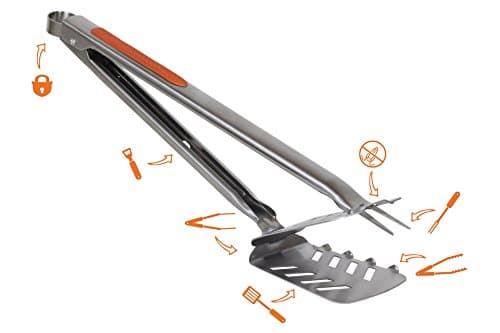 Best BBQ Multi-Function Accessories - The Stingray 7-in-1 BBQ Tools in Durable Stainless Steel Construction - Use as Tongs Spatula Fork and Bottle Opener - Premium BBQ Tool for Grilling (Orange)