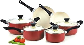 Cook N HomePots and Pans Set Nonstick, 10-Piece Ceramic Kitchen Cookware Sets, Nonstick Cooking Set with Saucepans, Frying Pans, Dutch Oven Pot with Lids, Red