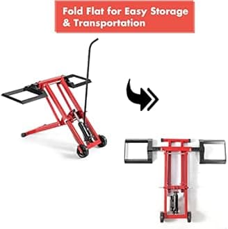Ride on Mower Jack Lift, Folding Height Adjustable Lifting Device with Wheels, Steel Hydraulic Maintenance Jack Lifter for Lawnmowers Garden Tractors, Red