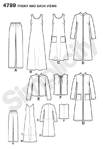 Simplicity Easy-to-Sew Wardrobe Elements Pattern 4789 Women's Pants, Vest, Jacket and Jumper Sizes 20W-28W
