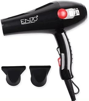 ENZO EN-6114 Professional Hair Dryer – 2200W High-Power with Ionic Technology, 3 Heat Settings, 2 Speed Settings, and Concentrator Nozzle-Intl Version