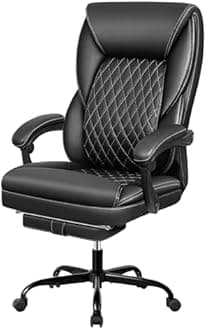 Office Chair, Big and Tall Executive Office Chair with Foot Rest Ergonomic Office Chairs Home Office Desk Chairs Reclining High Back Leather Chair with Lumbar Support (Black)