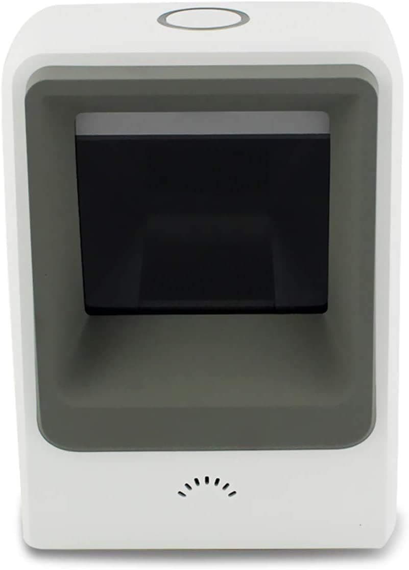 Alacrity Handsfree 2D 1D Wired Barcode Scanner, Omnidirectional Desktop Bar Code Reader with USB Cable, Capture Barcodes from Mobile Phone Screen, White