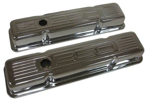 1958-86 Compatible/Replacement for Chevy Small Block 350 Tall Steel Valve Covers - Chrome w/ 350 Logo