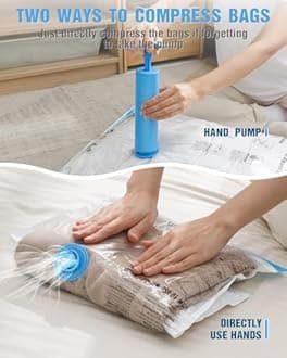 Travel Vacuum Storage Bags with Hand Pump, 12 Pack (4M+4S+4XS) Vacuum Seal Bag Travel Essentials Space Saving Bags for Clothes, Luggage, Carry-on Suitcase, Backpack, Holiday Business Trip