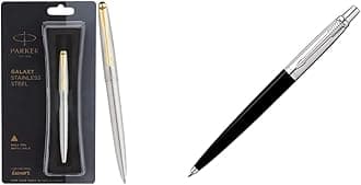 Parker - Galaxy Stainless Steel Gold Trim Ball Pen| Ink Col - Blue | Perfect For Professional Use | Elite Pen For Corporate Purposes & Jotter Standard Chrome Trim Ball Pen| Black Body Col| Ink Col...