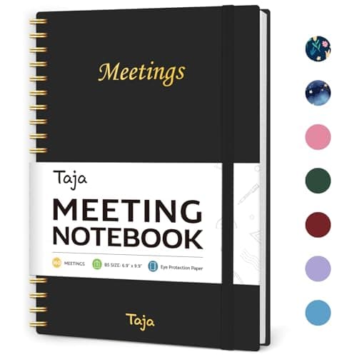 Meeting Notebook For Work Organization - Work Planner Notebook With Action Items, Agenda Planner For Note Taking, 160Pages (6.9" X 9.9") Project Planner For Men & Women - Black
